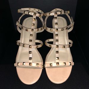 Gold Studded Nude Block Heels